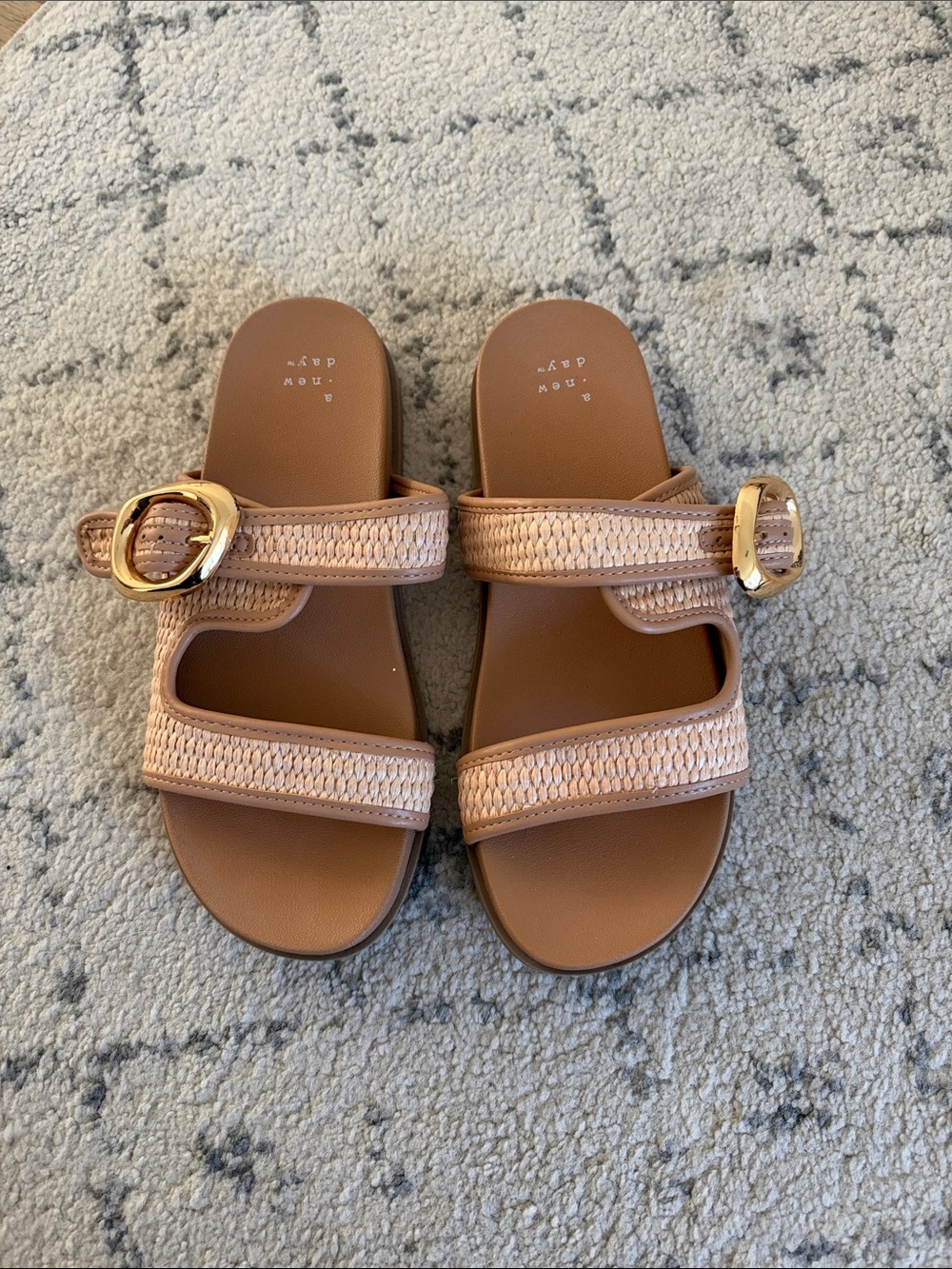 a new day Woven Double-Strap Slide Sandals with Gold Buckles in Light Brown
